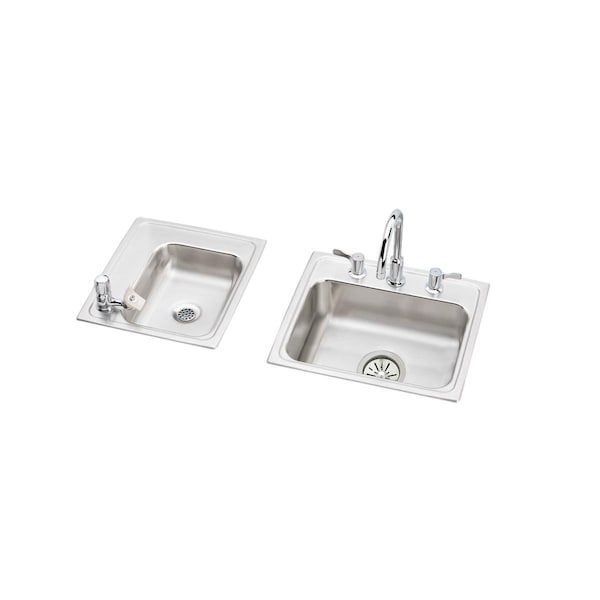 Lustertone Stainless Steel 34 X 17 X 5 Double Bowl Top Mount Classroom Ada Sink + Faucet/Bubbler Kit